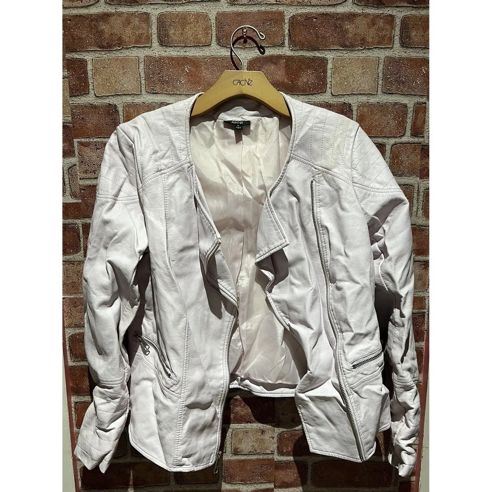 Apt 9 Women's Size M Pastel Pink Leather Zipper Jacket W/Silk Interior Long Slv‎